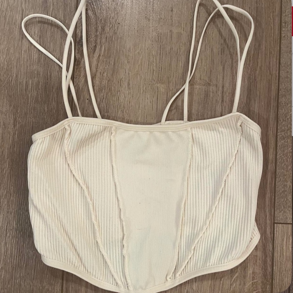 Cream Ribbed Corset Top